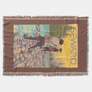 Women Fly Fishing - Seward, Alaska Throw Blanket