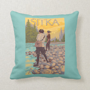 Women Fly Fishing - Sitka, Alaska Cushion