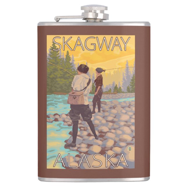 Women Fly Fishing - Skagway, Alaska Hip Flask (Front)