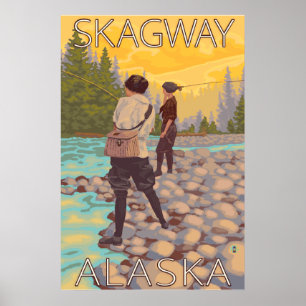 Women Fly Fishing - Skagway, Alaska Poster