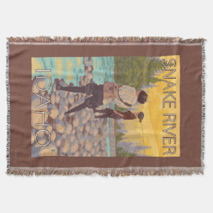 Women Fly Fishing - Snake River, Idaho Throw Blanket