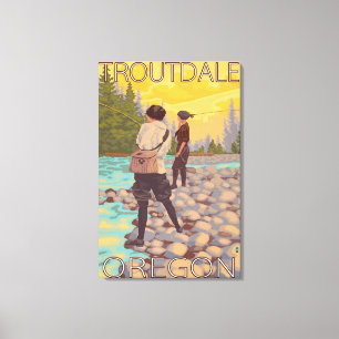Women Fly Fishing - Troutdale, Oregon Canvas Print