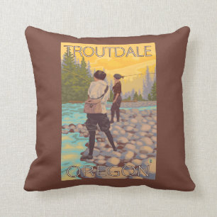 Women Fly Fishing - Troutdale, Oregon Cushion