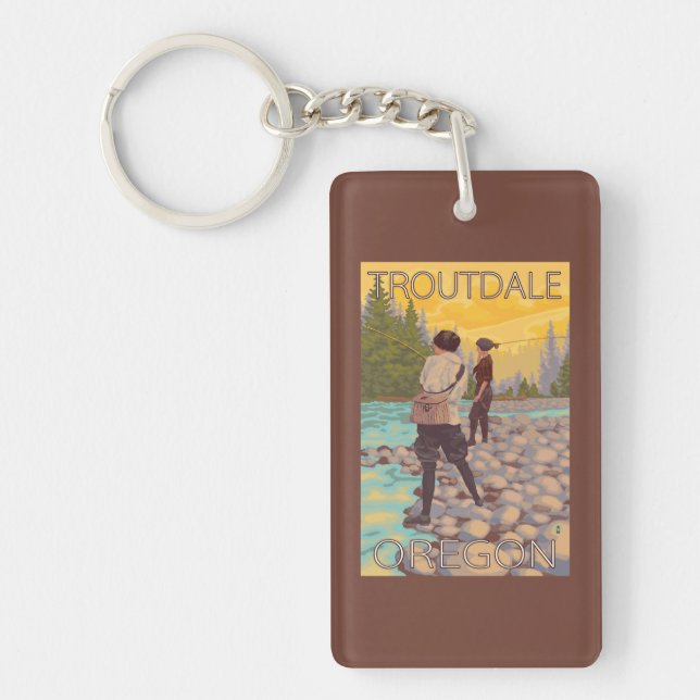 Women Fly Fishing - Troutdale, Oregon Key Ring (Front)