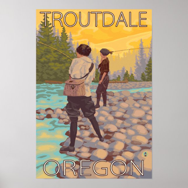 Women Fly Fishing - Troutdale, Oregon Poster (Front)
