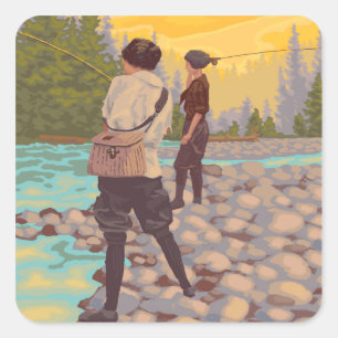 Women Fly Fishing - Troutdale, Oregon Square Sticker
