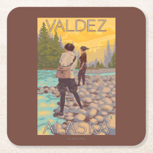 Women Fly Fishing - Valdez, Alaska Square Paper Coaster