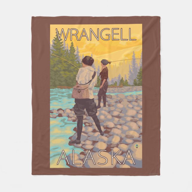 Women Fly Fishing - Wrangell, Alaska Fleece Blanket (Front)