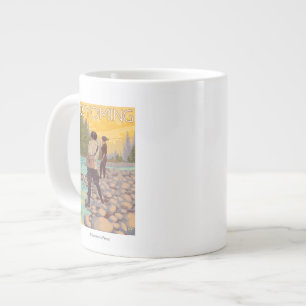 Women Fly Fishing - Wyoming Large Coffee Mug