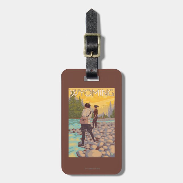 Women Fly Fishing - Wyoming Luggage Tag (Front Vertical)