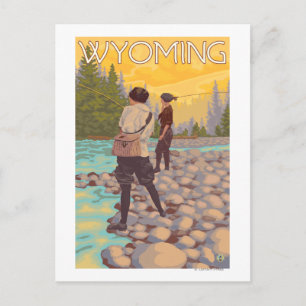 Women Fly Fishing - Wyoming Postcard