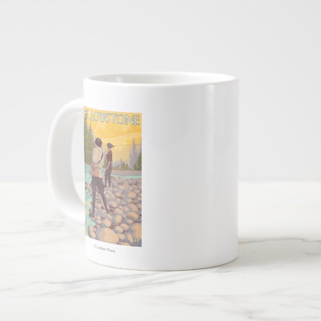 Women Fly Fishing - Yellowstone National Park Large Coffee Mug (Front Left)