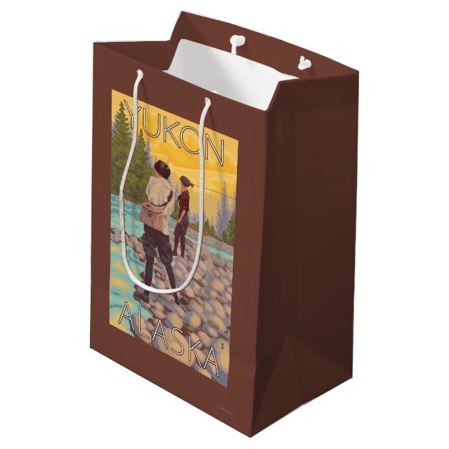 Women Fly Fishing - Yukon, Alaska Medium Gift Bag (Back Angled)