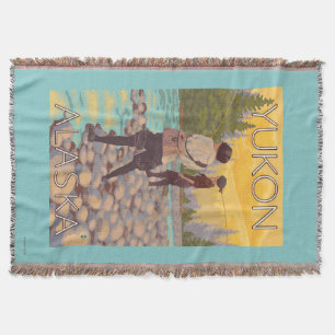 Women Fly Fishing - Yukon, Alaska Throw Blanket