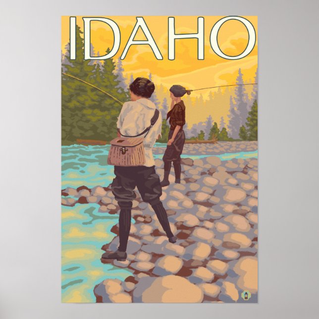 Women Fly FishingIdahoVintage Travel Poster (Front)