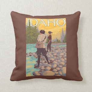 Women Fly FishingIdahoVintage Travel Poster Cushion