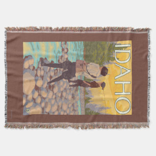 Women Fly FishingIdahoVintage Travel Poster Throw Blanket