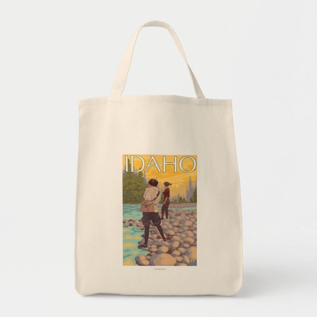 Women Fly FishingIdahoVintage Travel Poster Tote Bag (Front)