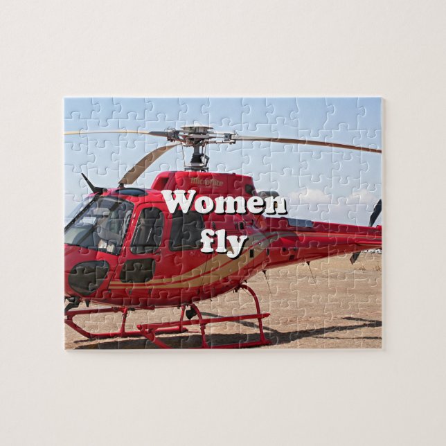 Women fly: red helicopter jigsaw puzzle (Horizontal)