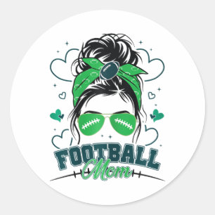 Women Footll Mum Mess Bun Footll Love Footll Playe Classic Round Sticker