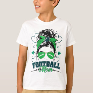 Women Footll Mum Mess Bun Footll Love Footll Playe T-Shirt