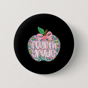 Women Fourth Grade Teacher Team Apple Floral Back 6 Cm Round Badge