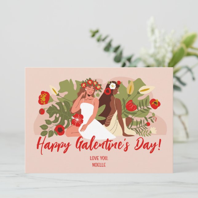 Women Friends Sisters Galentine's Day Thank You Card (Standing Front)
