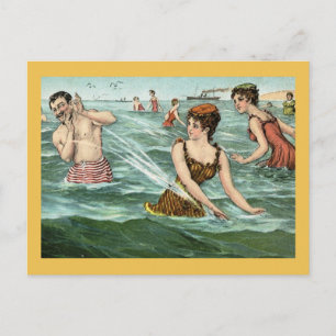 Women Frolic at the Beach Vintage Postcard