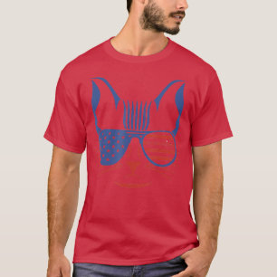 Women Gift American Patriotic Cat  US Flag T-Shirt