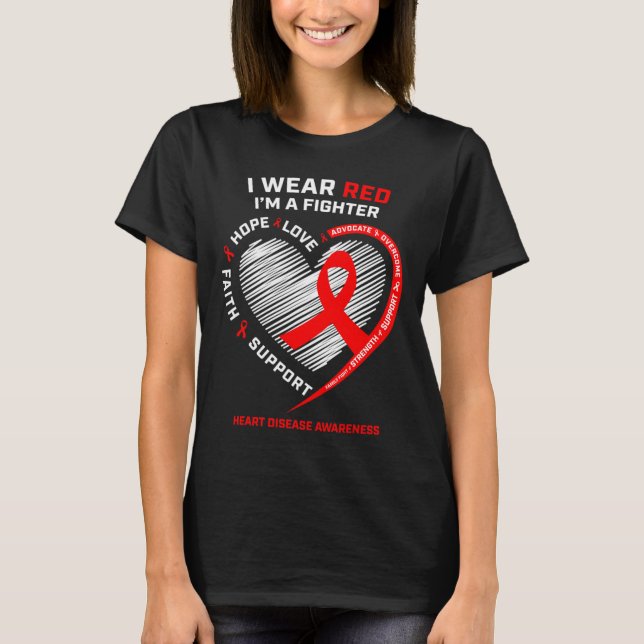 Women Gifts Warrior Red Fighter Heart Disease Awar T-Shirt (Front)