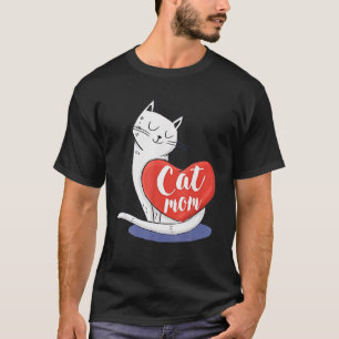 Women Girls Cat Mum Heart Crazy Cat Lady T-Shirt