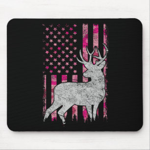 Women Girls Patriotic Pink Camo Usa Flag Deer Hunt Mouse Mat