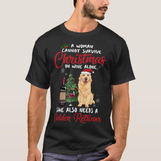 Women Golden Retriever And Wine Christmas Fitted T-Shirt