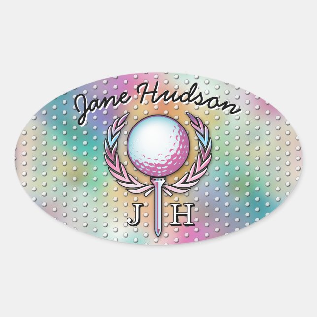 Women Golfer Custom Monogram Design Oval Sticker (Front)