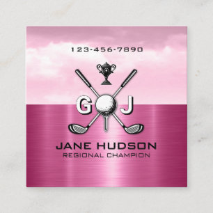 Women Golfer Elegant Monogram Design Square Business Card