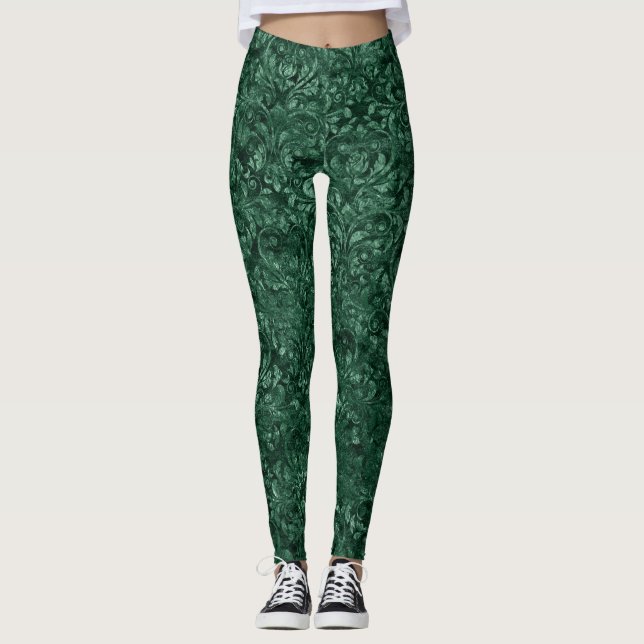 Women Green Crushed Velvet Leggings (Front)