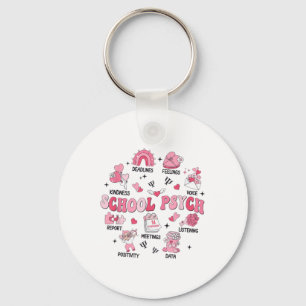 Women Groovy School Psychologist Retro Valentines Key Ring