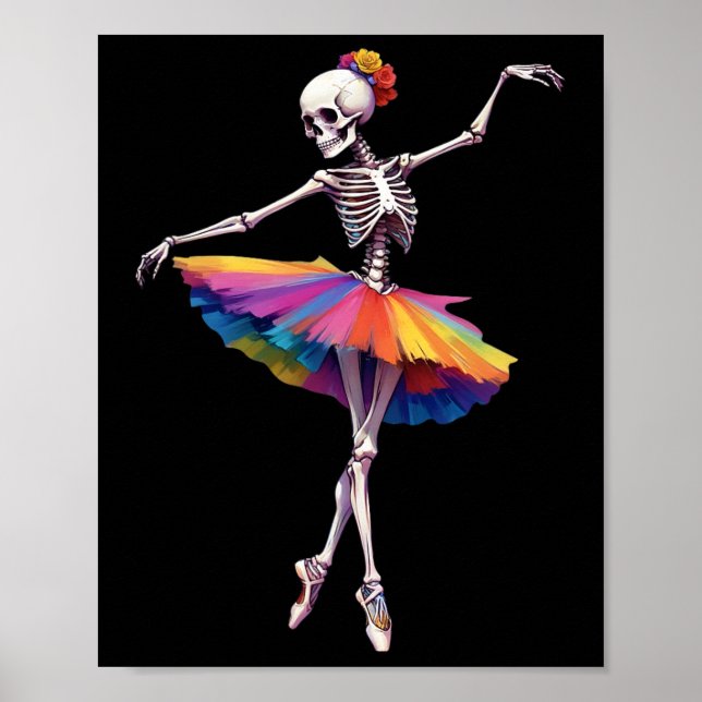 Women Halloween Dancing Skeleton Rainbow Ballerina Poster (Front)