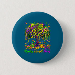 Women Happy Mardi Gras Tree Beads 6 Cm Round Badge