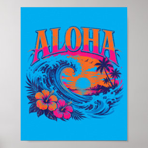 Women Hawaiian T Shirts Aloha Hawaii Waving Sunset Poster