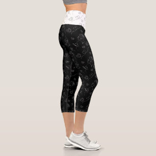 Women Hearts and Butterfly One-Line Art Patterned Capri Leggings