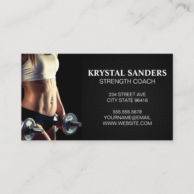 Women Holding Dumbbells Business Card (Front)