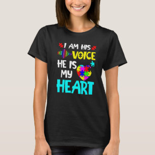 Women I'm His Voice He Is My Heart Mum Autism Awar T-Shirt