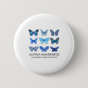 Women In April We Wear Blue Butterfly Autism Menta 6 Cm Round Badge