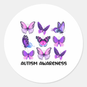 Women In April We Wear Blue Butterfly Autism Menta Classic Round Sticker