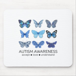 Women In April We Wear Blue Butterfly Autism Menta Mouse Mat