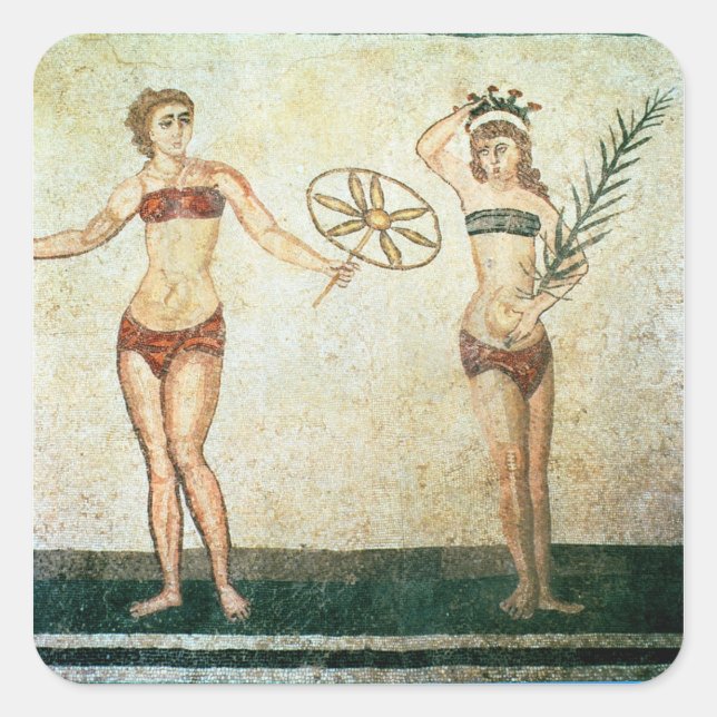Women in 'bikinis' square sticker (Front)