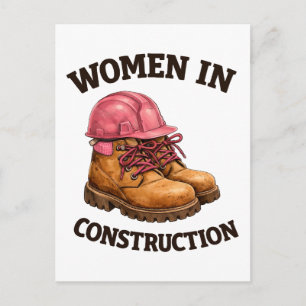 Women in Construction Work Boots and Hard Hat Postcard