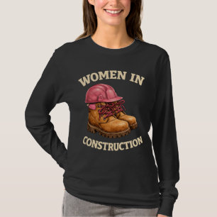 Women in Construction Work Boots and Hard Hat T-Shirt
