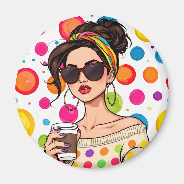 Women in LGBTQ Rainbow Bandanna with Coffee Magnet (Front)